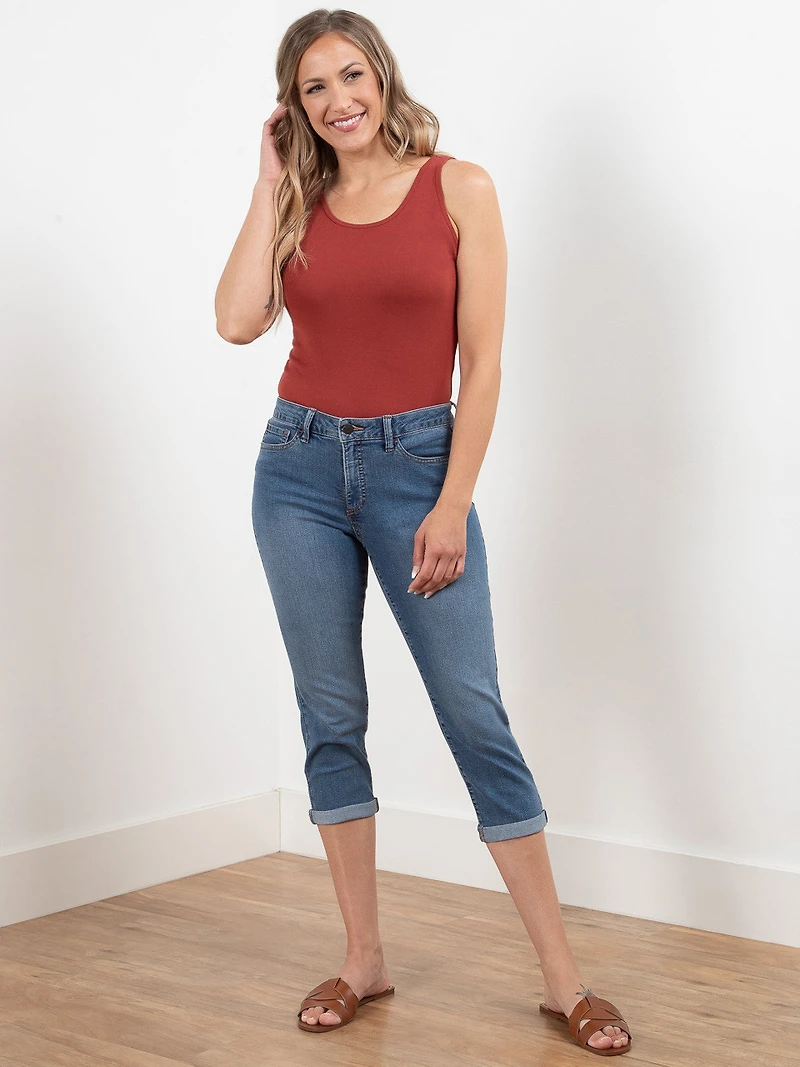 Stretch Cotton U-Neck Tank in Terracotta