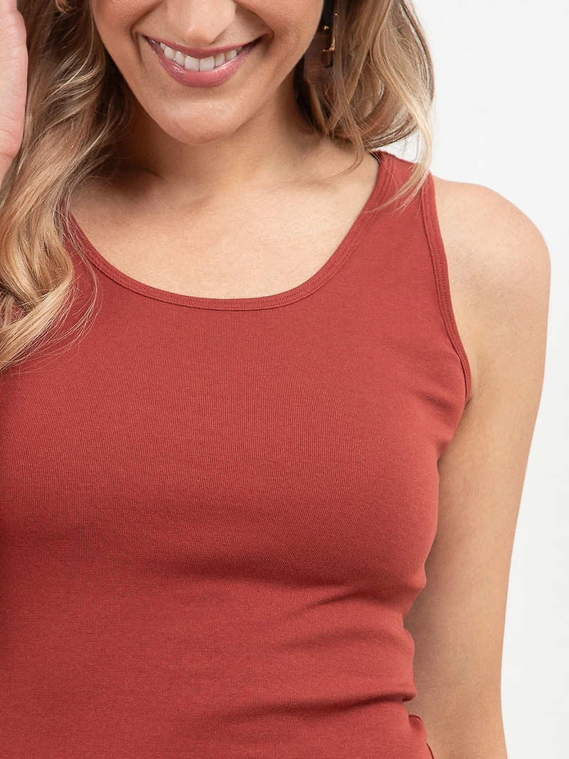 Stretch Cotton U-Neck Tank in Terracotta