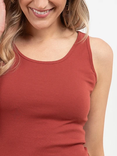 Stretch Cotton U-Neck Tank in Terracotta