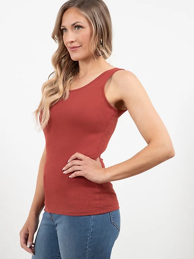 Stretch Cotton U-Neck Tank in Terracotta