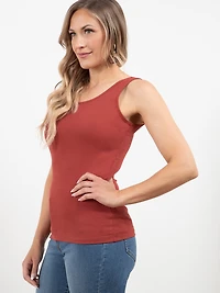 Stretch Cotton U-Neck Tank in Terracotta