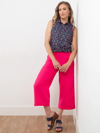 Tonia Linen-Blend Pink Flash Wide Crop Pant