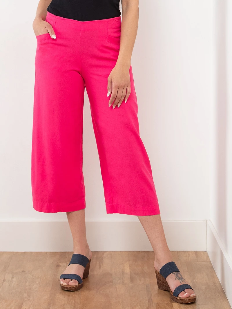 Tonia Linen-Blend Pink Flash Wide Crop Pant