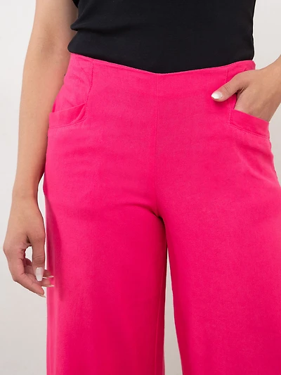 Tonia Linen-Blend Pink Flash Wide Crop Pant