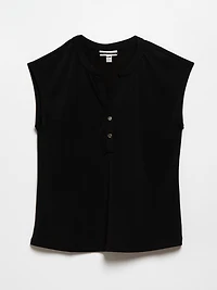 Black Cap Sleeve 2-Button Top by Jules & Leopold
