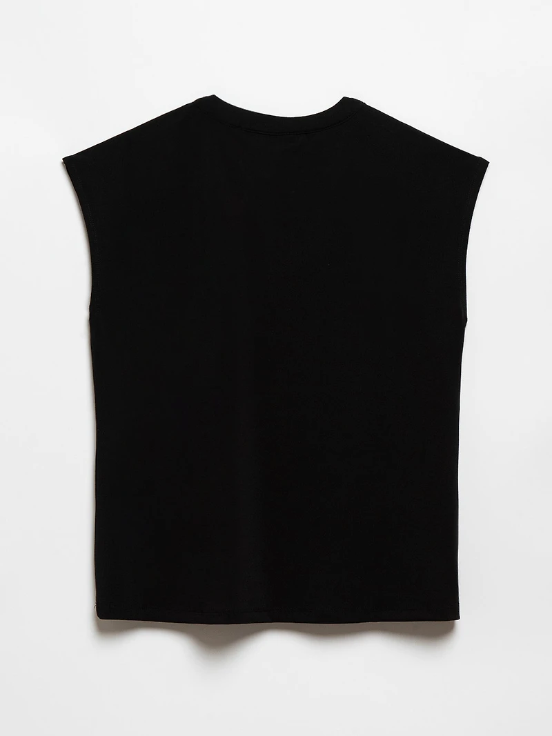Black Cap Sleeve 2-Button Top by Jules & Leopold