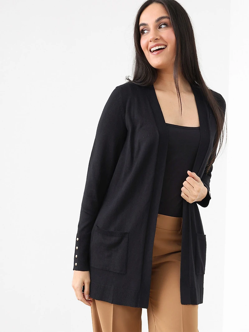 Black Open Knit Long Cardigan