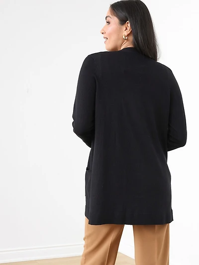 Black Open Knit Long Cardigan