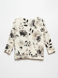 Chain Detail Crepe Knit Top by Jules & Leopold in Neutral/Floral