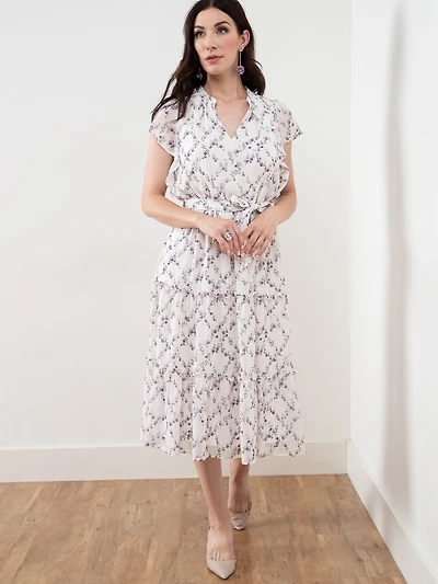 Chiffon Ditsy Floral Flutter Sleeve Dress