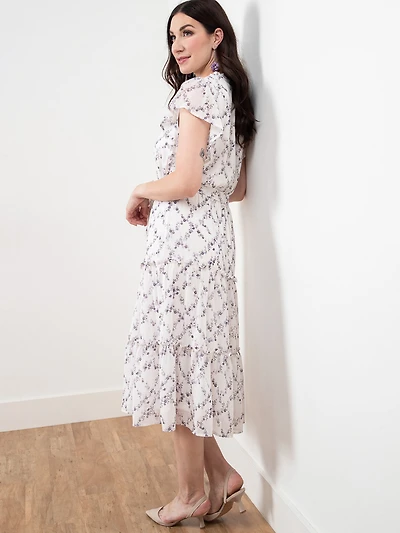 Chiffon Ditsy Floral Flutter Sleeve Dress