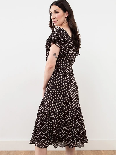 Chiffon Flutter Sleeve Mocha Dress