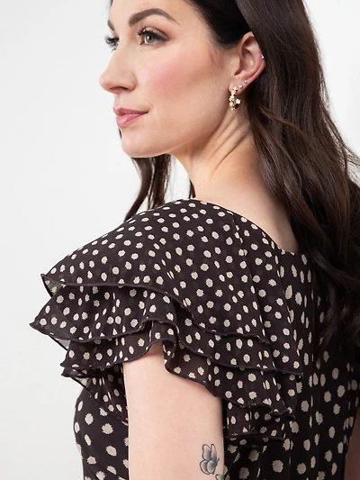 Chiffon Flutter Sleeve Mocha Dress