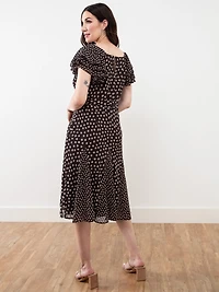 Chiffon Flutter Sleeve Mocha Dress