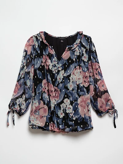 Chiffon Ruffle Trim Blouse with Bubble Hem