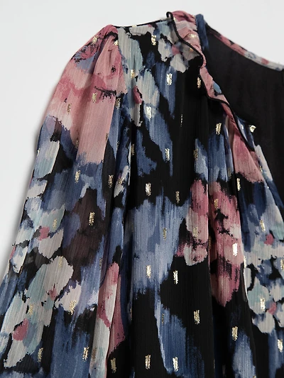 Chiffon Ruffle Trim Blouse with Bubble Hem