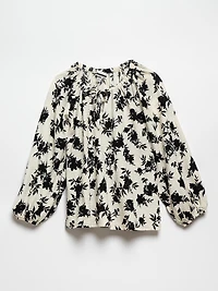 Cream/Black Floral Peasant Bubble Knit Top by Jules & Leopold