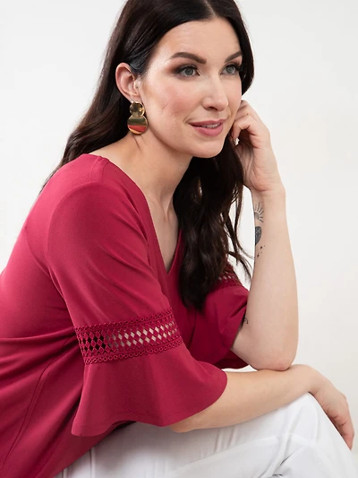 Flared Sleeve Dark Lipstick Top