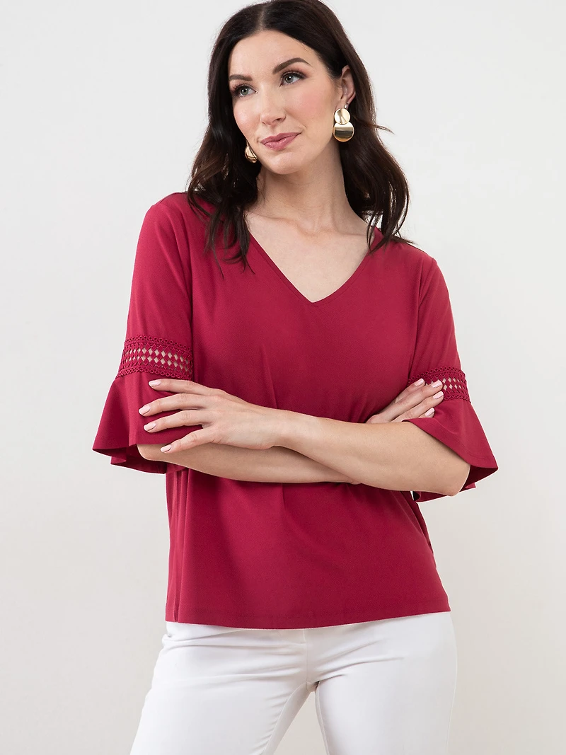 Flared Sleeve Dark Lipstick Top