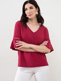 Flared Sleeve Dark Lipstick Top
