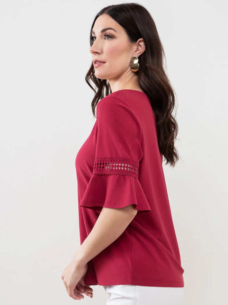 Flared Sleeve Dark Lipstick Top