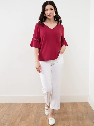 Flared Sleeve Dark Lipstick Top