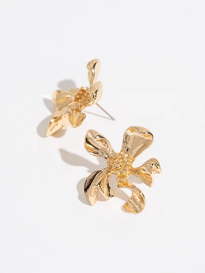 Gold 3D Cornflower Statement Earrings