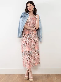 Linen Blend Floral Maxi Skirt