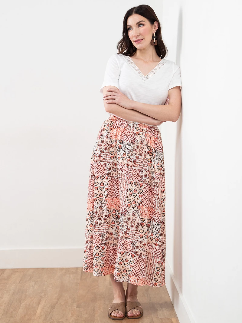 Linen Blend Floral Maxi Skirt