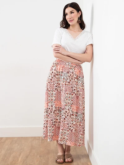Linen Blend Floral Maxi Skirt