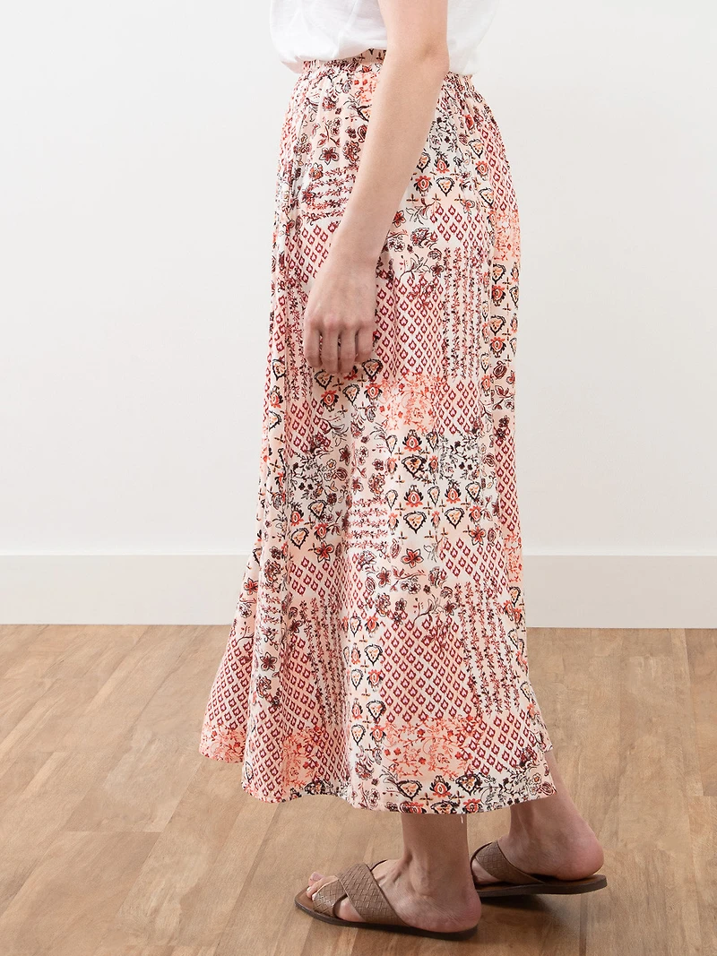 Linen Blend Floral Maxi Skirt