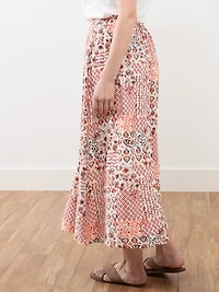 Linen Blend Floral Maxi Skirt