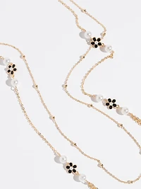 Long Gold/Pearl Floral Necklace