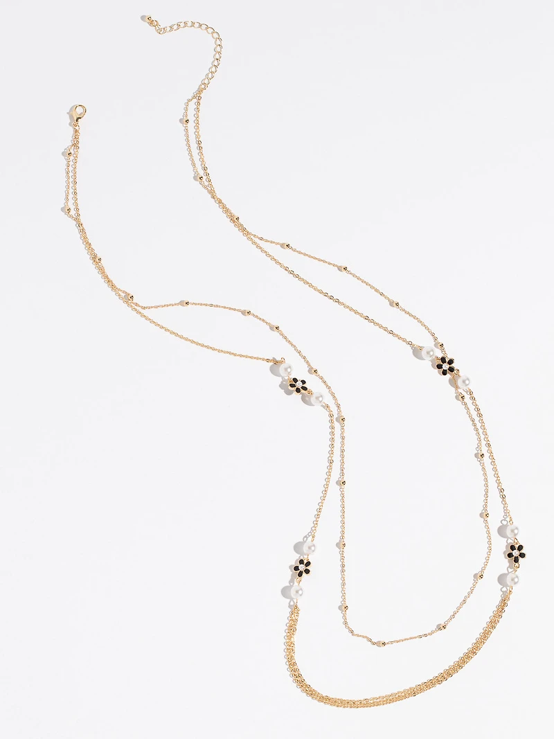 Long Gold/Pearl Floral Necklace