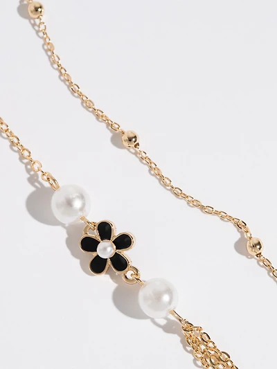 Long Gold/Pearl Floral Necklace