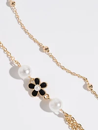 Long Gold/Pearl Floral Necklace