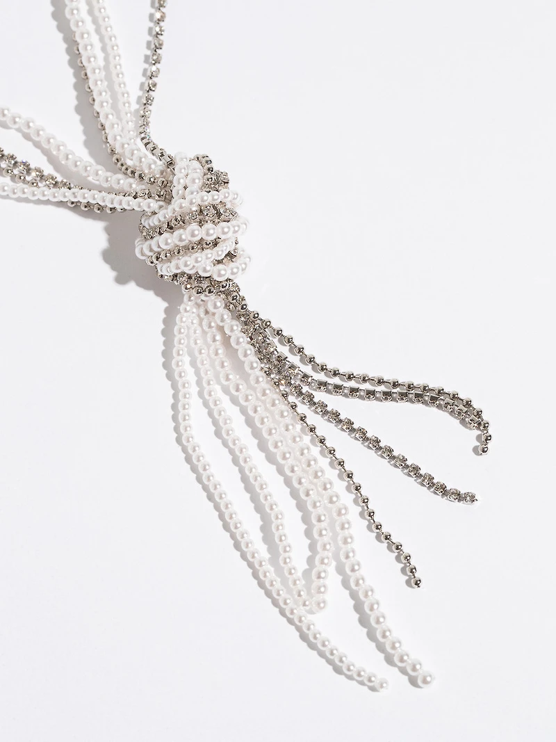 Long Multi-Strand Pearl/Rhinestone Tassel Necklace