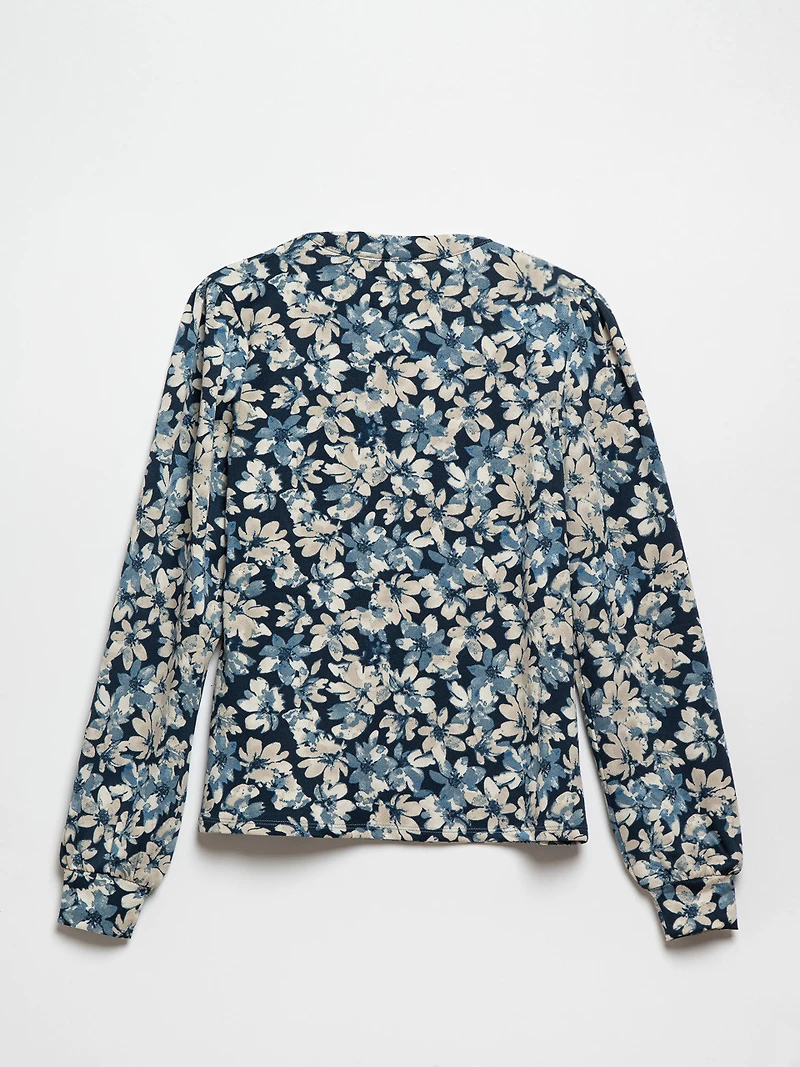 Long Sleeve Blue Crepe Knit Top by Jules & Leopold
