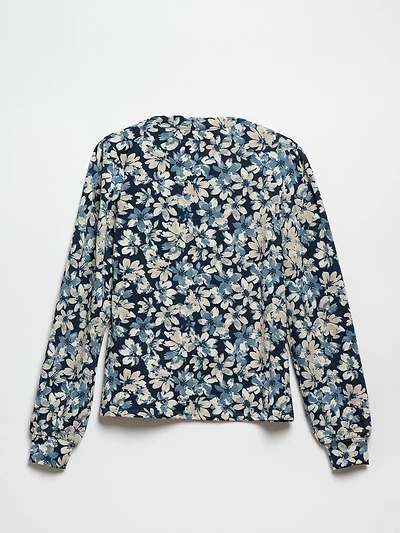 Long Sleeve Blue Crepe Knit Top by Jules & Leopold