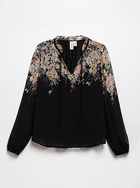 Long Sleeve Border Print Chiffon Blouse in Black by Joie