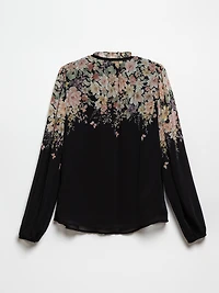 Long Sleeve Border Print Chiffon Blouse in Black by Joie