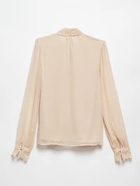 Long Sleeve Chifffon Blouse with Lace Trim Cuffs by Haver + Blair