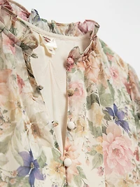 Long Sleeve Floral Border Chiffon Blouse by Autres Filles