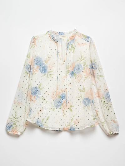 Long Sleeve Ivory Chiffon Blouse with Foil by Tamara H.