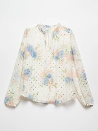 Long Sleeve Ivory Chiffon Blouse with Foil by Tamara H.