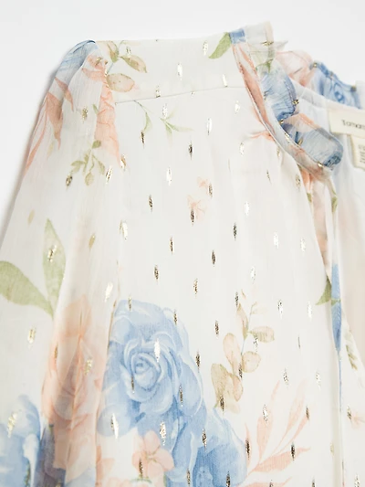 Long Sleeve Ivory Chiffon Blouse with Foil by Tamara H.