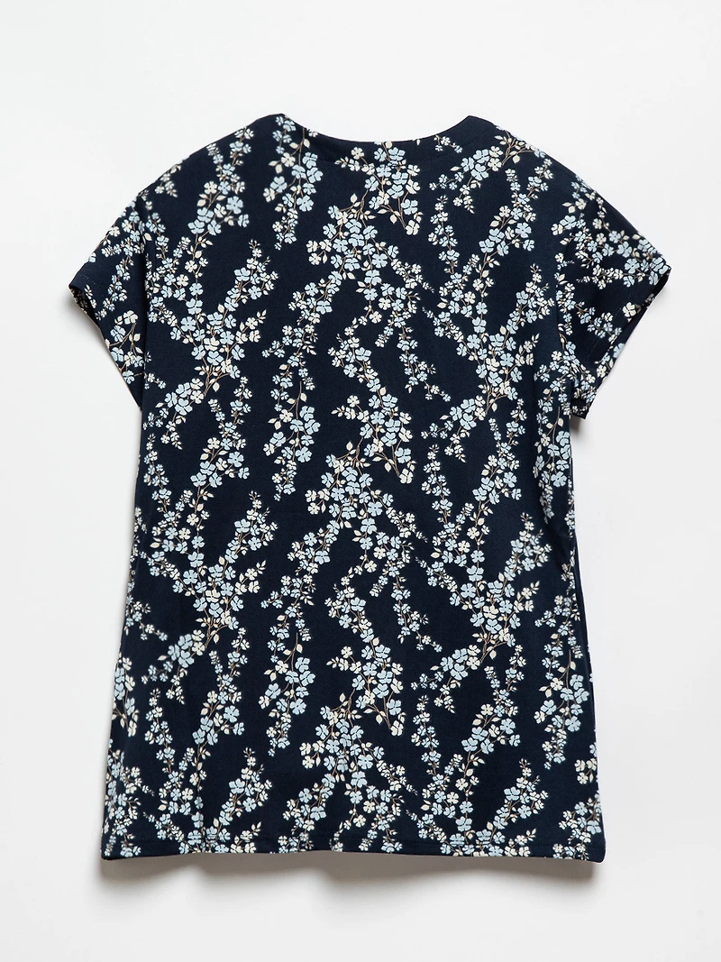 Navy/Blue Floral Crepe Knit Wrap Top by Jules & Leopold