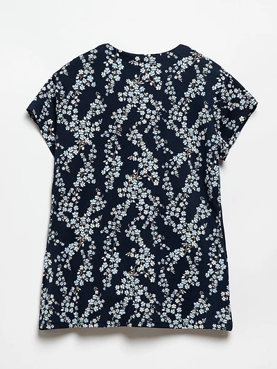 Navy/Blue Floral Crepe Knit Wrap Top by Jules & Leopold