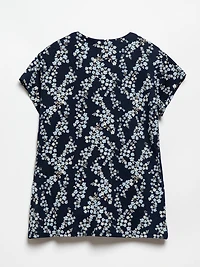 Navy/Blue Floral Crepe Knit Wrap Top by Jules & Leopold