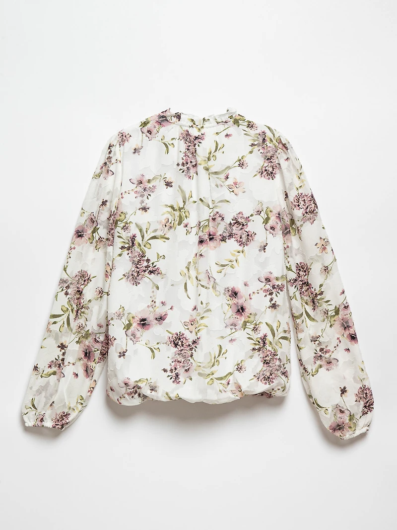 Neutral Floral Jacquard Chiffon Blouse by Autres Filles